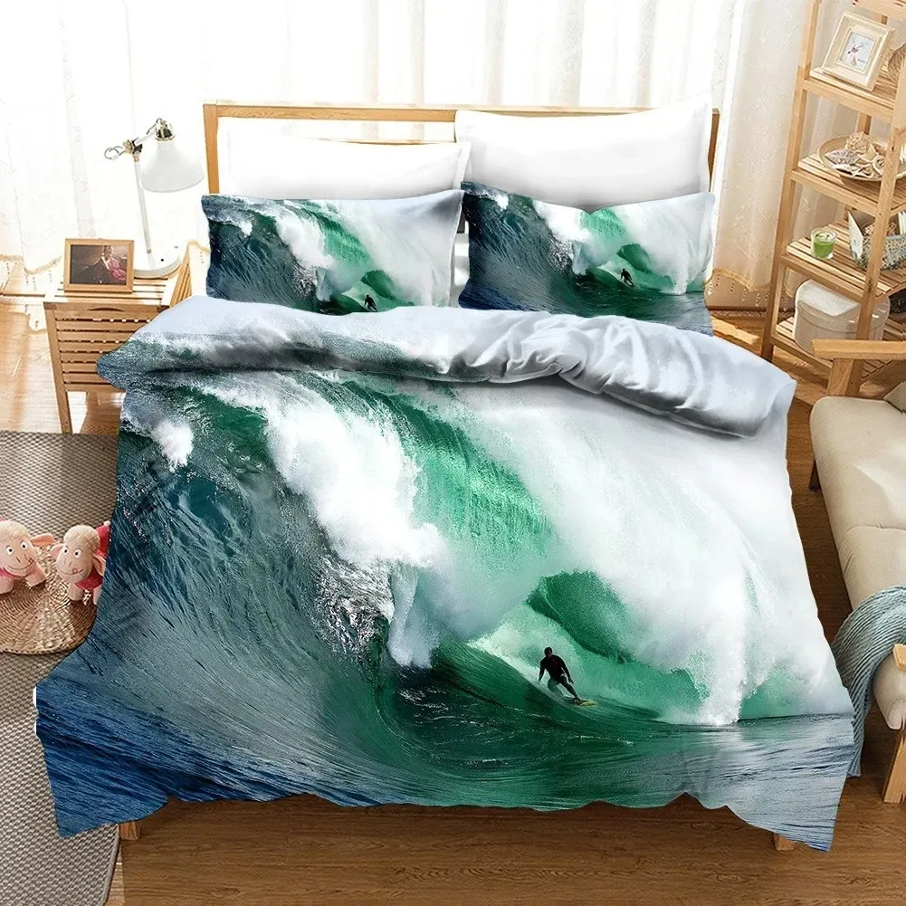 Beach Surfing Scenery Bedding Set Boys Girls Twin Queen Size Duvet Cover Pillowcase Bed Boys Adult Fashion Home Textileextile