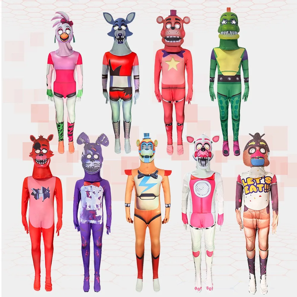 

Anime Game Glamrock Freddy Cosplay Costume Kids Cartoon Print Jumpsuits Toy Bear Role Play Bodysuits Halloween Carnival Party