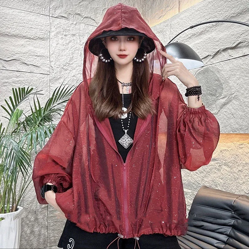 2026 New screen Top Women Summer Loose Plus Size Breathable Outdoor Hooded -protective Clothing Coat
