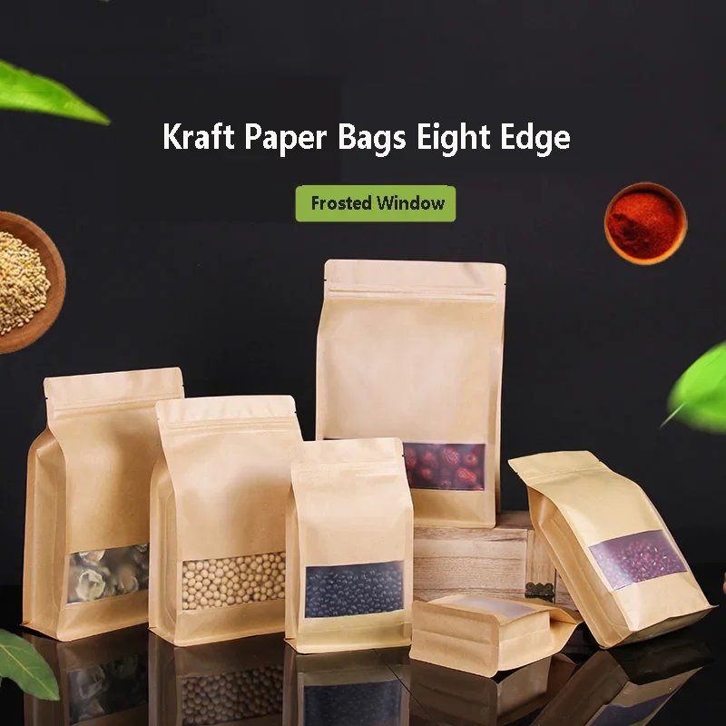 

50PCS Kraft Paper Bags Snacks Baking Packaging Tea Food Small Gift Sandwich Bread Bags For Party Wedding Supplies Packaging