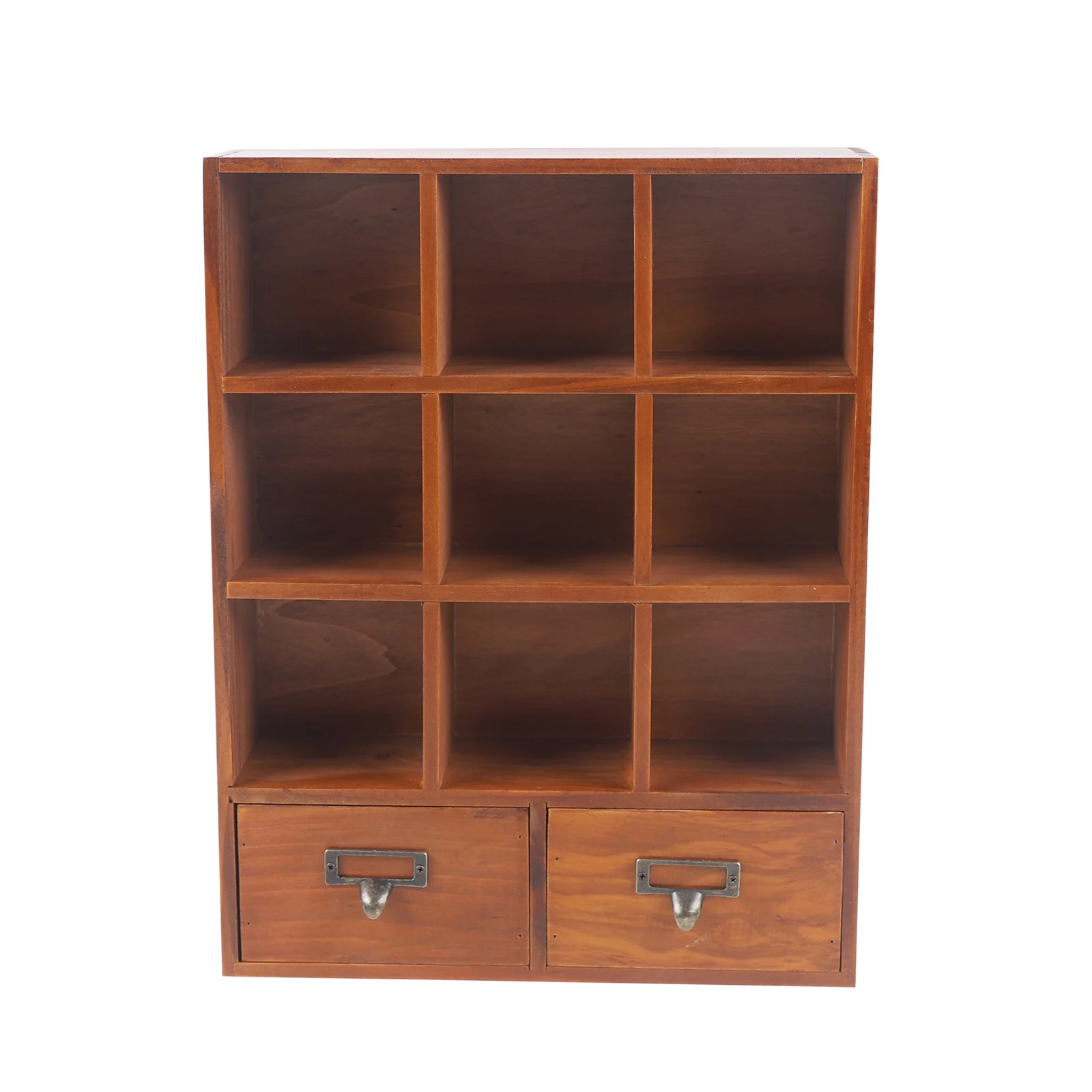 9 Cube Storage Shelf Vintage Organizer Small Item Display Cabinet With 2 Drawers Pine  1 Piece Wooden Storage Shelf