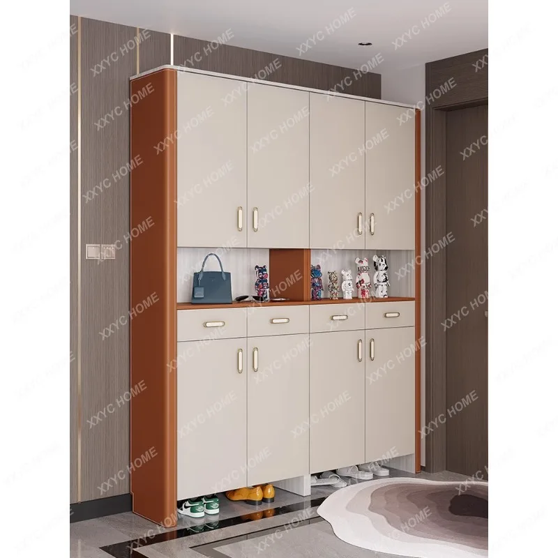 Entry Door Hall Cabinet High Vertical Hallway Large Capacity Saddle Leather Entrance Cabinet