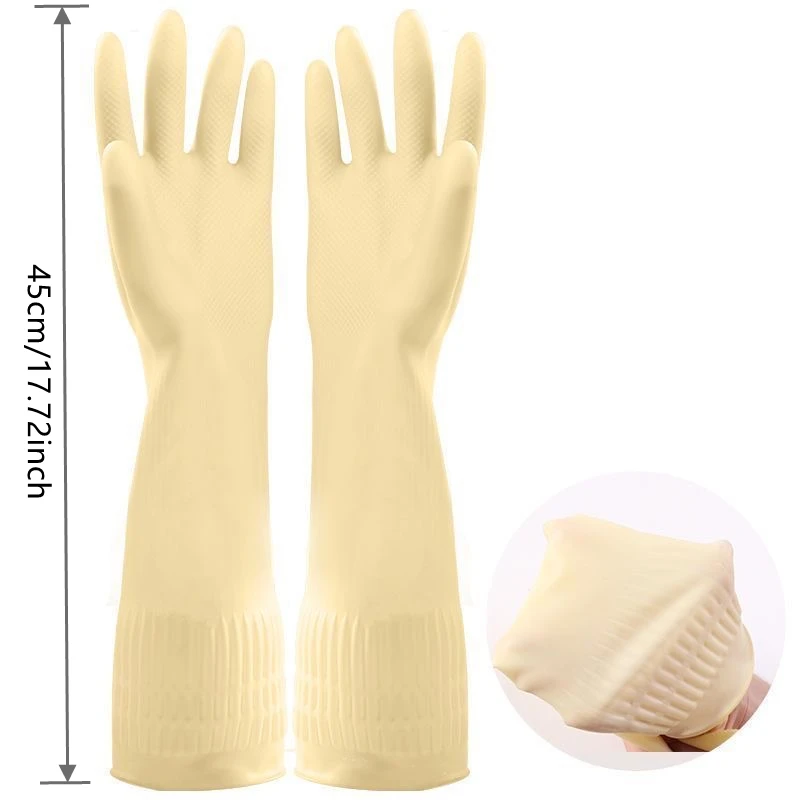 Rubber Latex Household Cleaning Gloves Reuseable Kitchen Cooking Dishwashing Gloves with Long Cuff Waterpoof Non-Slip