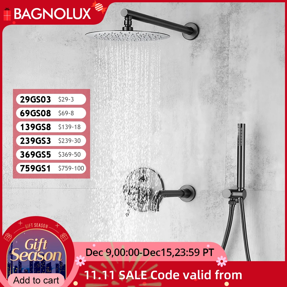 Bagnolux Brass Drawing Concealed Wall Hanging Top Head And Hand Shower Curtain Set Two Functions Hot Cold Mixing Bathroom Faucet