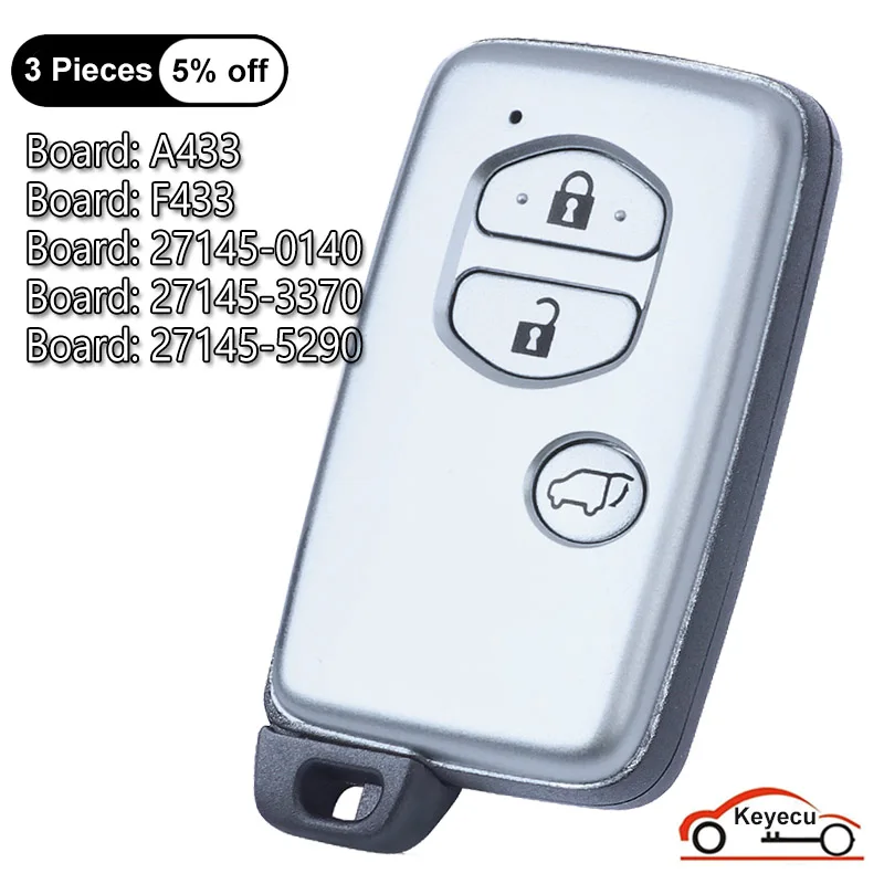 KEYECU 3 Buttons for Toyota Prado Venza Auto Smart Remote Key Fob Board ID: A433 / F433 / 271451-0140 / 271451-3370/ 271451-5290