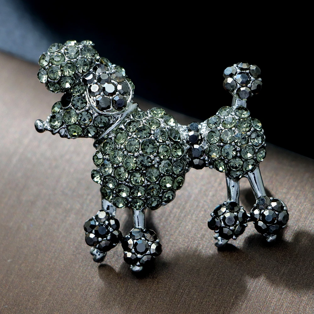 CINDY XIANG Rhinestone Poodle Brooch Small Cute Animal Pin Fashion Jewelry 2 Colors Available