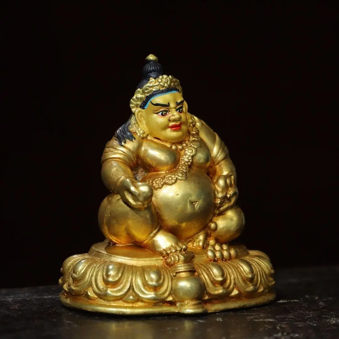 Copper gilt painting [Yellow God of Wealth] height 12 cm wide and weight 0.7 kg