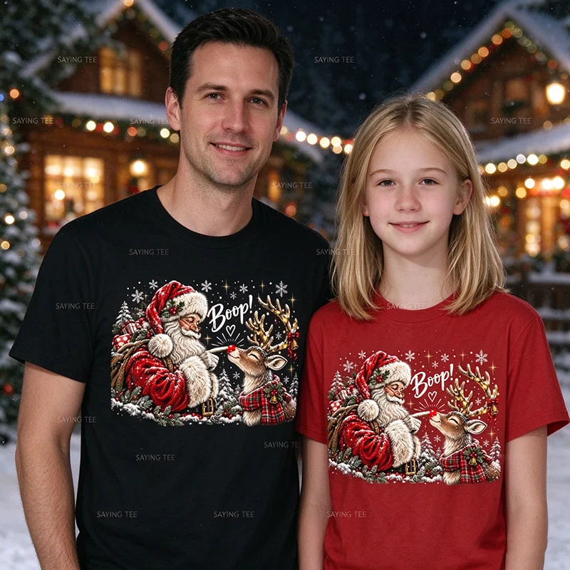 Boop Christmas Reindeer Santa Cute Merry Xmas Boy Girl T-Shirt Adorable Reindeer Santa Boop Xmas Tees Family Matching Pajamas