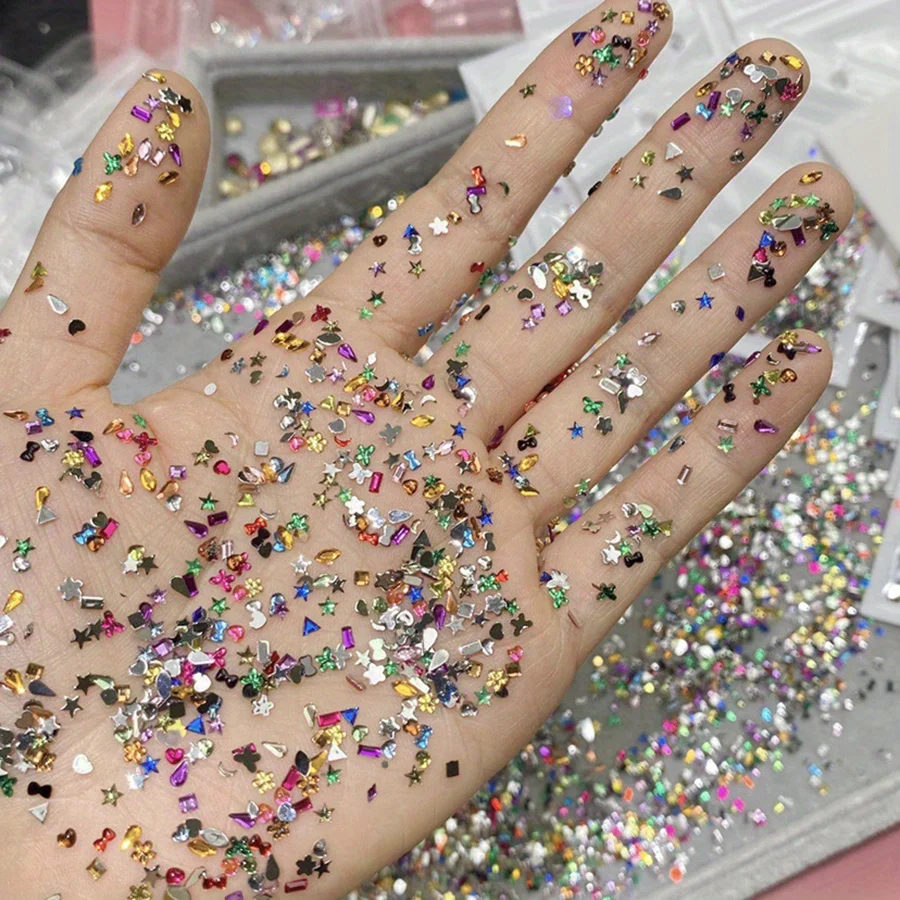 500/1000 Pz Mini Nail Art Strass Resina di cristallo Flatback Diamanti Forma mista Sparkle Unghie fai da te Decorazione manicure di lusso