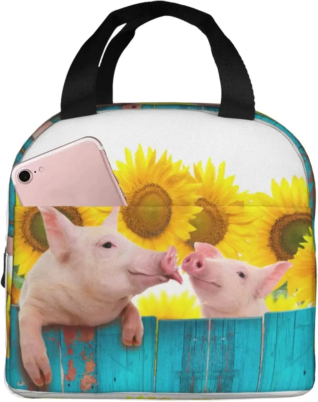 Funny Pig Sunflower Wood Insulated Lunch Bag For Men Women Reusable Lunch Box Tote Bag For Work Office Picnic Beach Travel