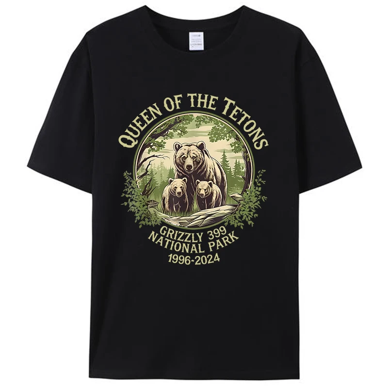 Queen Of The Tetons Grizzly 399 Bear Wildlife Preserve 1996-2024 Women Men's T-Shirts Cotton Short Sleeve Tee Shirt Vintage Tops