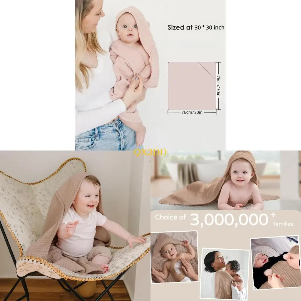 

QX2D 【2 Pack】Hooded Baby Towel Cotton Gauze Blanket, Super Soft & Absorbent for Bath Time, Newborn Photo Baby Shower Gift