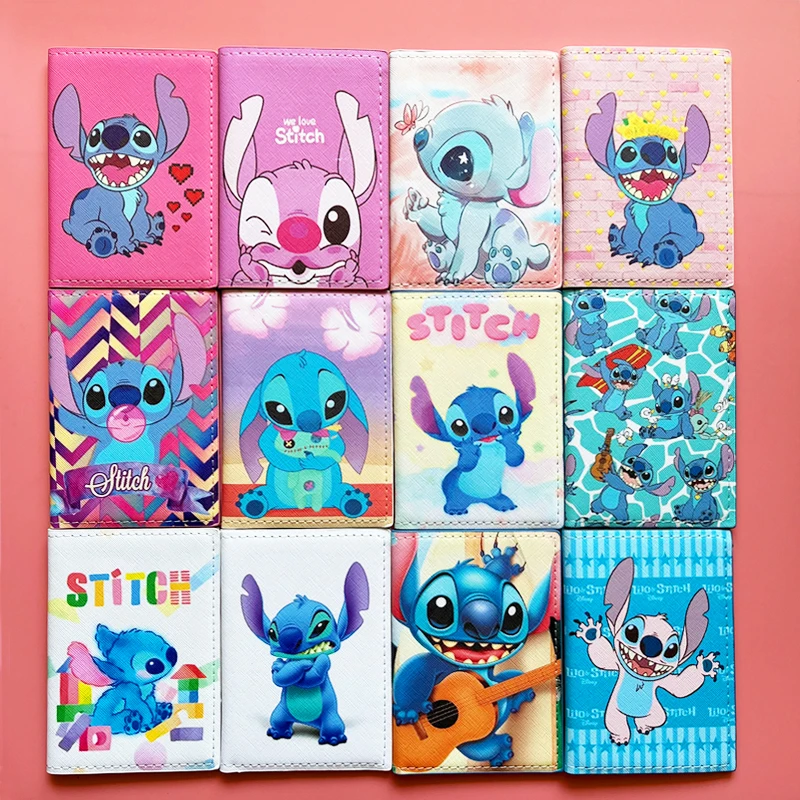 Disney Stitch sarung paspor kulit tempat paspor perjalanan untuk pria anak laki-laki tempat kartu bisnis dengan 3 tempat kartu hadiah kecil anak