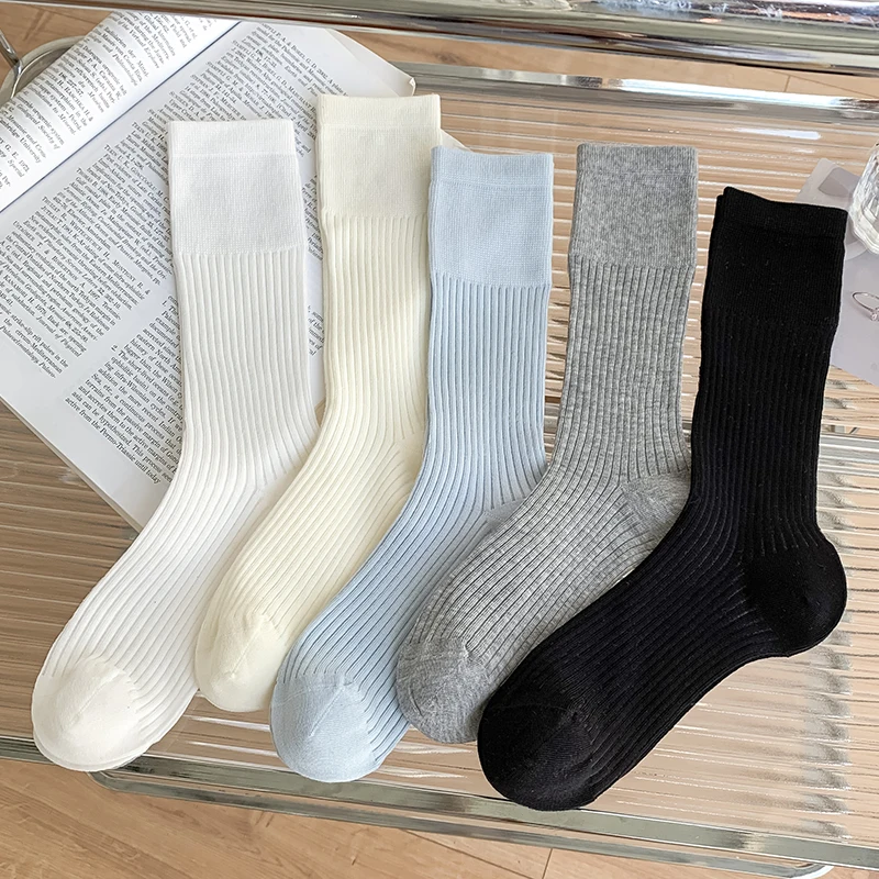Damensocken, lang, neu, einfarbig, einfache Damen, lose Socken, lässig, japanische Mode, gestreift, Basic, Crew-Socken, atmungsaktiv