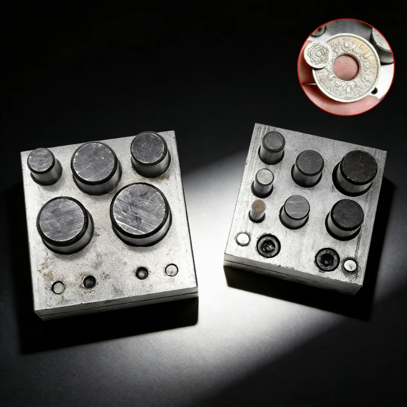 

Multifunctional Hole Punch Mold for Gold Silver Copper Sheet Craft - 5 in 1 Square Punch Set Durable Steel Block DIY Tool