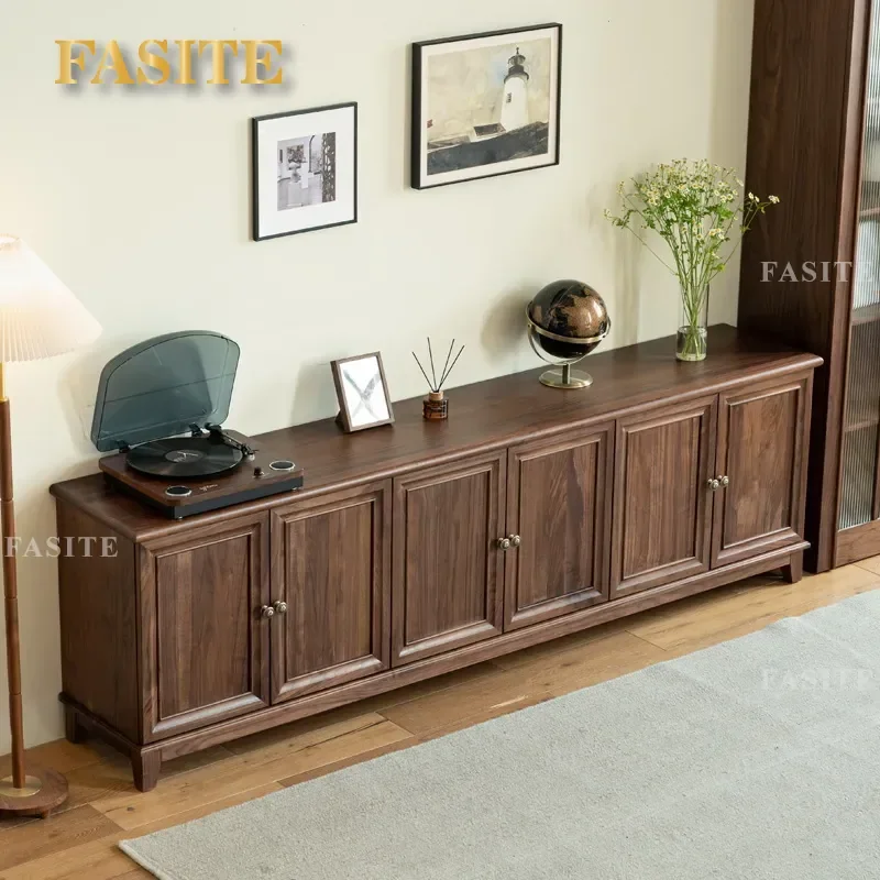 for North American Black Walnut TV Cabinet Solid Wood Modern Simple Nordic Japanese Style Living Room Small Apartment Video