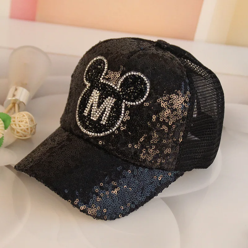 Disney Sequin Baseball Hats Spring and Summer Sun Shading Duckbill Hats Breathable Mesh Children\'s Hats Boys and Girls Gift