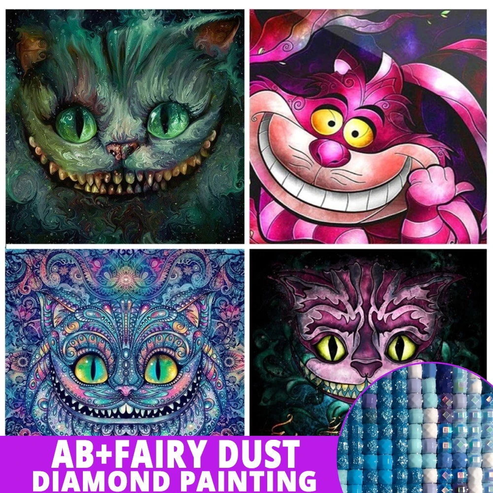 Fairy Dust AB Disney Cat DIY Diamond Painting Analyst Cheshire Cat Art 5D Full Drill Cross Stitch Alice In Wonderland Home Decor