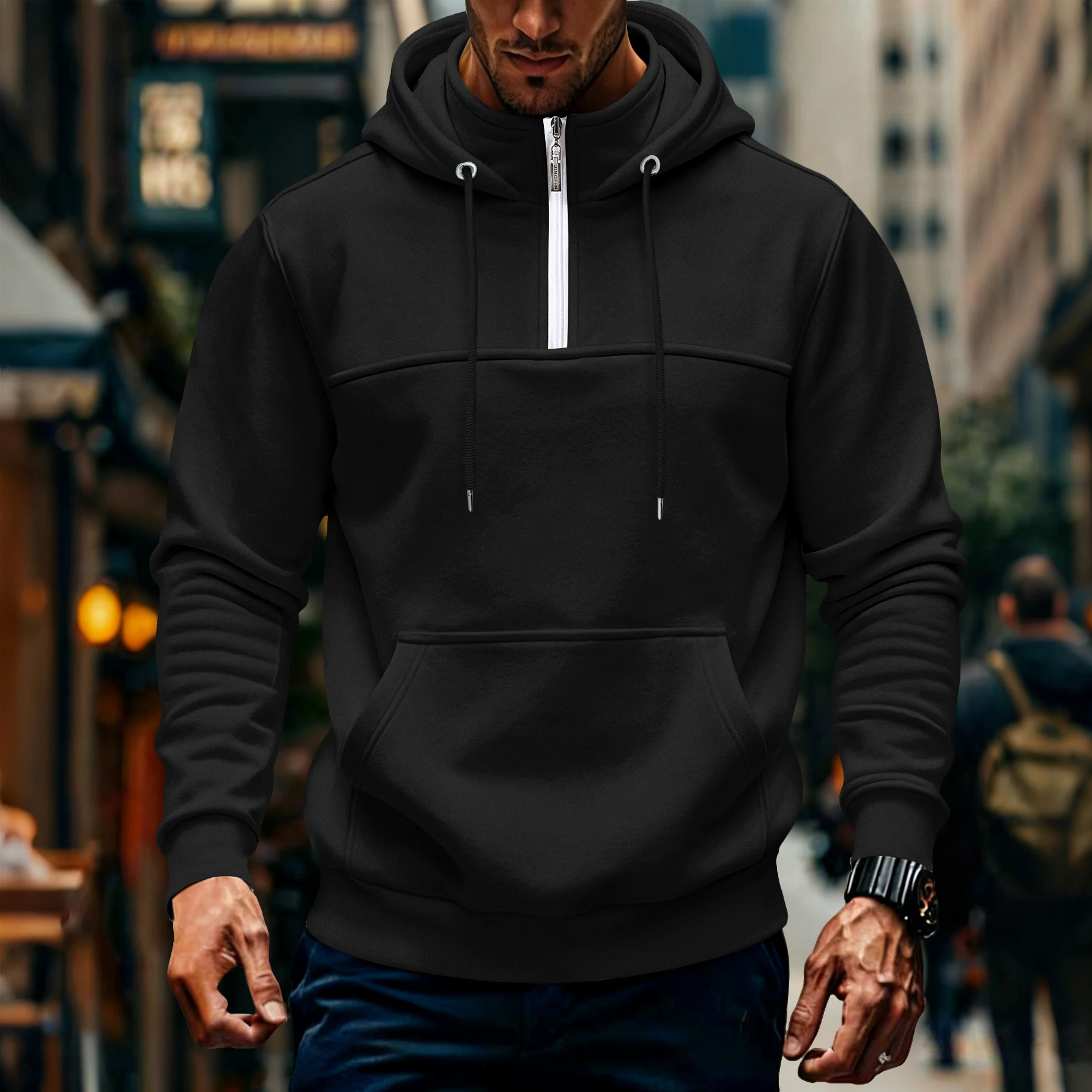 Grenzüberschreitender neuer Herbst-Winter-Freizeit-Sport-Hoodie für Herren mit Reißverschlusskragen im modischen Stil. – Detail 3