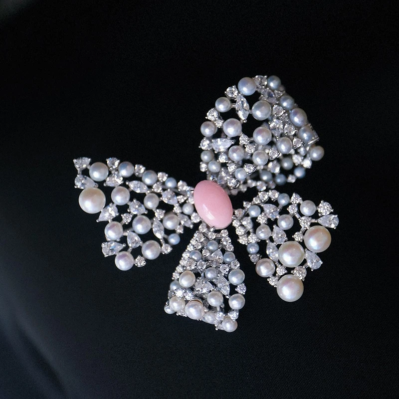 

S925 Sterling Silver Natural Freshwater Pearl Butterfly Brooch earring, Elegant Luxury Lapel Pin for Women Jewelry Set