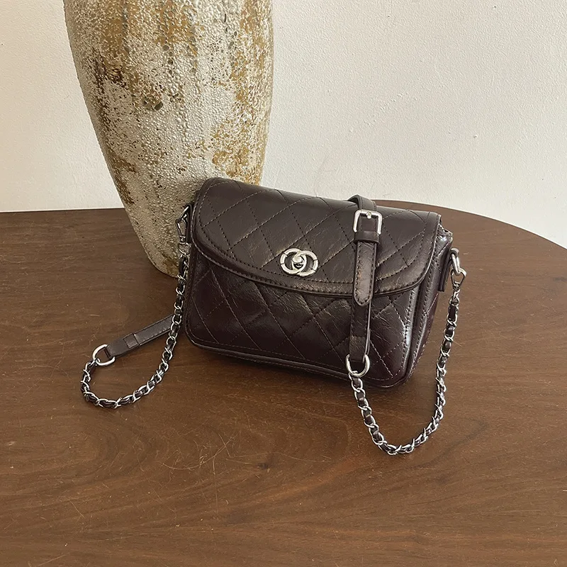 Women Quilted Flap Crossbody Bag, Classic Diamond Lattice Shoulder Purse, Ladies Adjustable Leather Woven Chain Sling Bag with S