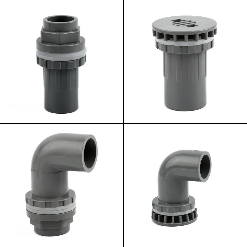 1PC Grey PVC Aquarium Drain Joints Waterproof Pipe Butt Fish Tank Straight Fittings 90° Elbow Drainage Connectors Seafood Pool