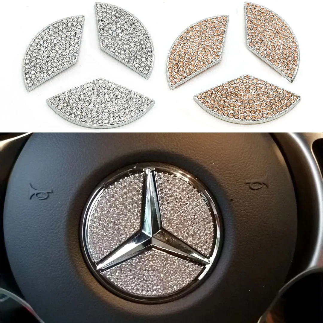 Luxury Bling Car Steering Wheel Diamond Emblem Decal Decoration Cover DIY Sticker Car Accessories for Mercedes Benz