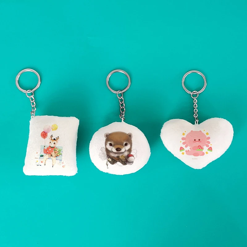 5pcs Sublimation Blank Key Ring DIY Heat Transfer Keychains Short Plush Key Chains Heat Transfer Printing Creative Gift