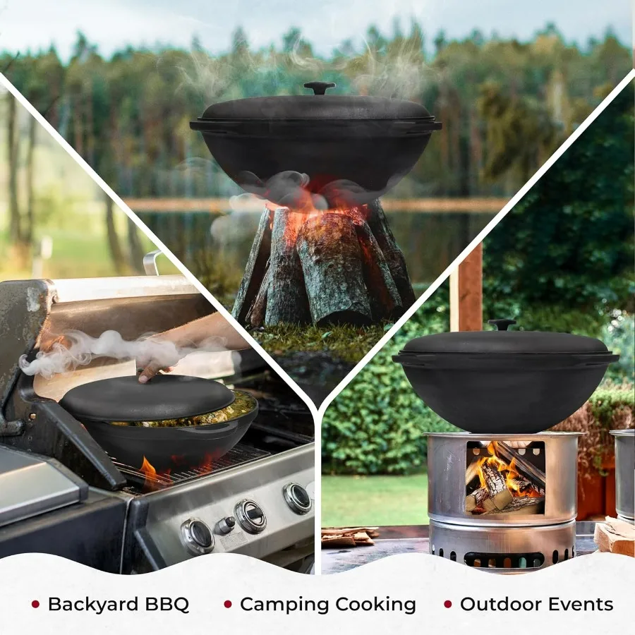 وعاء فرن هولندي مع غطاء سيتون 18 كوارت (17 لتر) - فرن هولندي للتخييم - طقم أواني طهي من الحديد الزهر - حديد كازان أوزبكي - Premium C