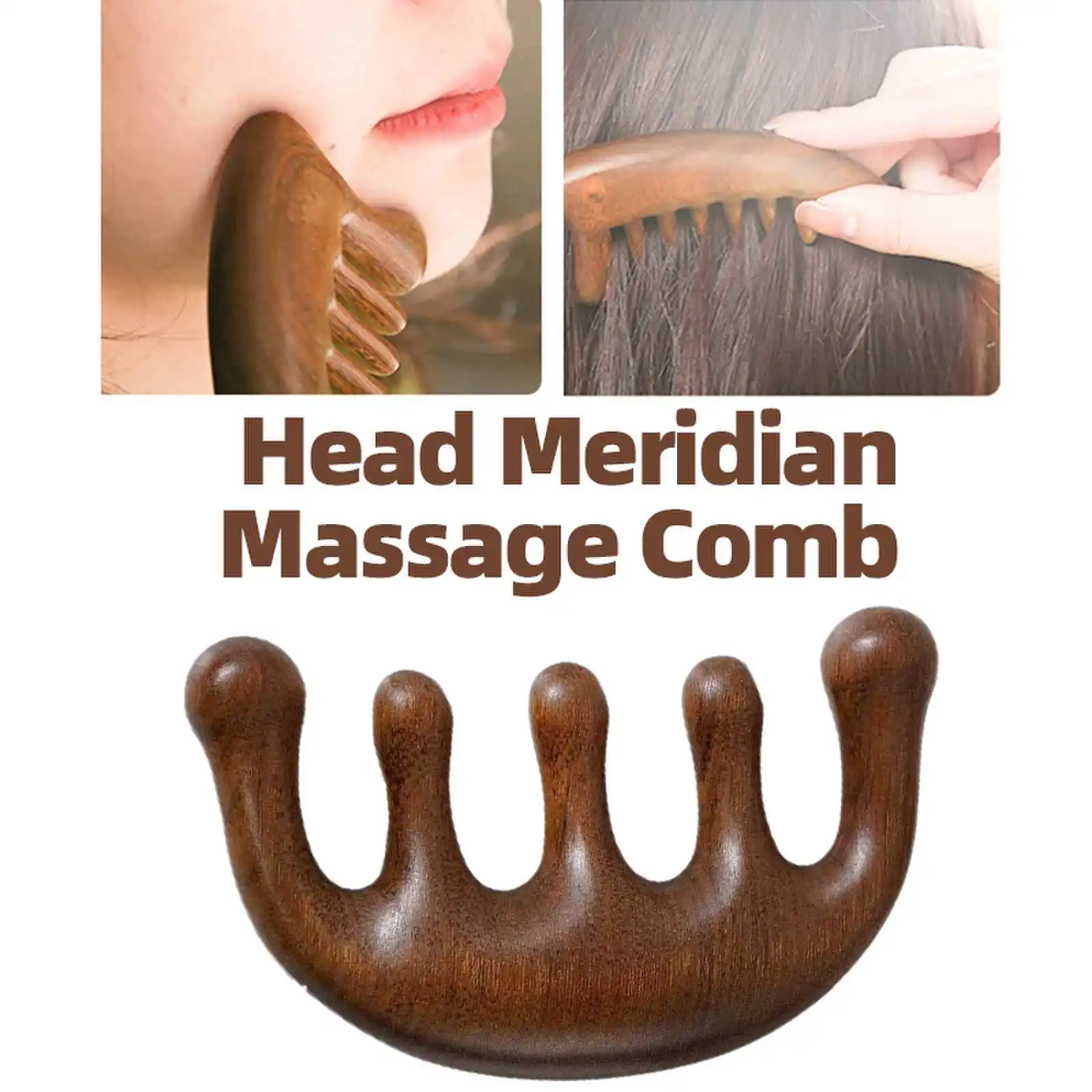 5-Tooth Meridian Massage Comb Head Scalp Acupoint Massager Sandalwood Wooden Comb Body Gua Sha Acupuncture Therapy Tool