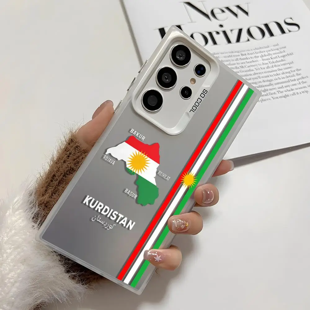 كردستان العلم خريطة شعار قضية الهاتف لسامسونج غالاكسي S25 حافة S24 S23 S22 S21 S20 الترا فوندا سيليكون غطاء فضي