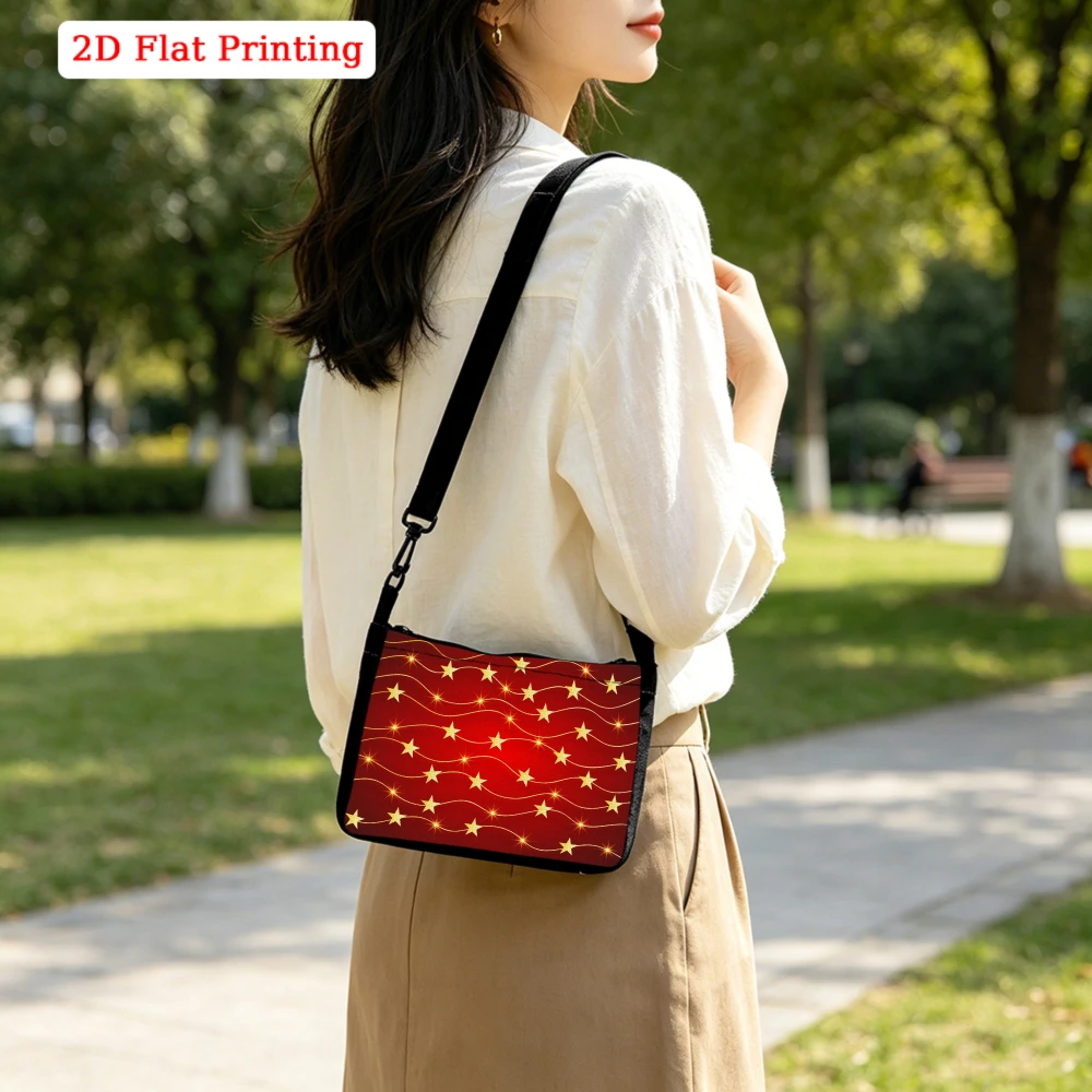1Pc Vintage Style Crossbody Bag Red Star Pattern Print Shoulder Bags For Park Travel Daily Commute Storage Organizer Women Light