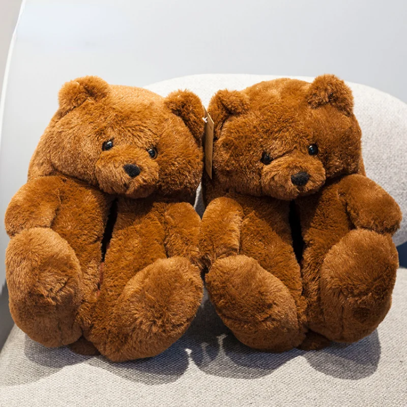 

New Fun Teddy Bear Home Slipper for Child Women Designer Animal Winter Floor Female Kids Fuzzy Slippers Teddy Bear Shoes Slides