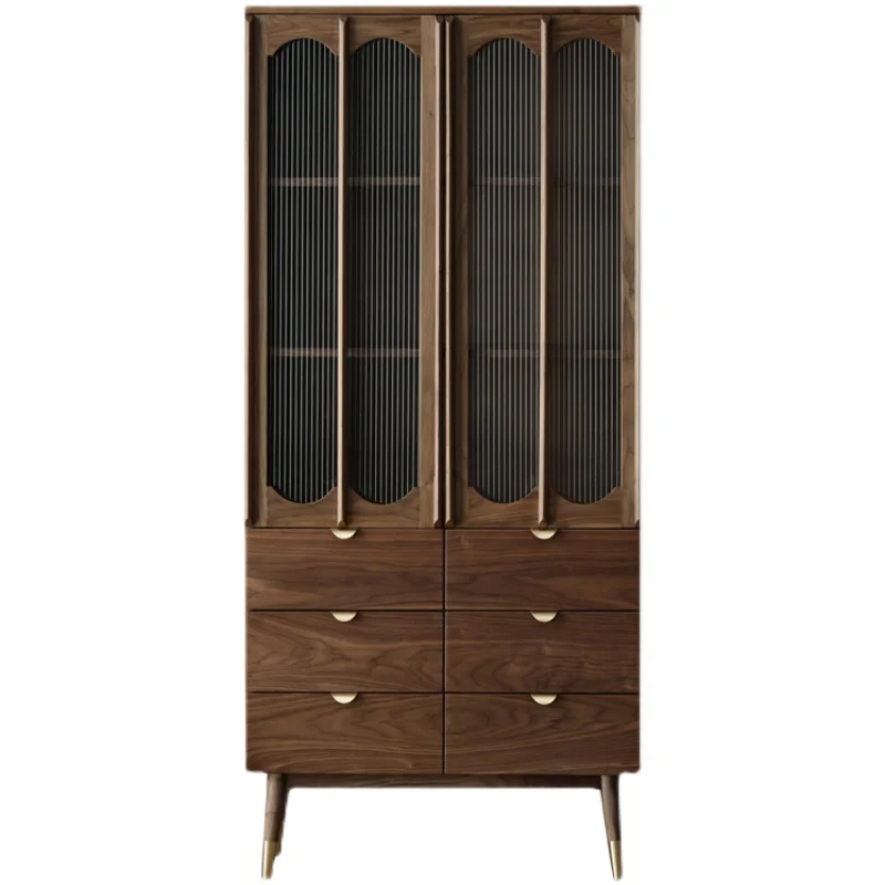 Display Cabinet Made of Glass Light Luxury Retro Style Wine Cabinet against the Wall Combined Bookcase