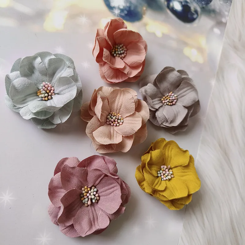 5Pcs 6CM Fabric Camellia Artificial Flowers Handmade DIY Hair Accessories Clothing Hats Slippers Decoration