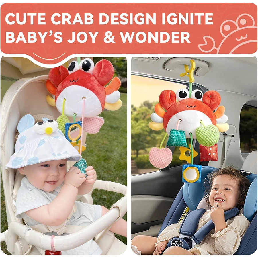 Jouet de siège de voiture pour bébé, jouets pour bébé de 0 à 6 mois, jouets pour nouveau-nés, jouet sensoriel pour bébé avec hochets et miroir, jouets de poussette suspendus