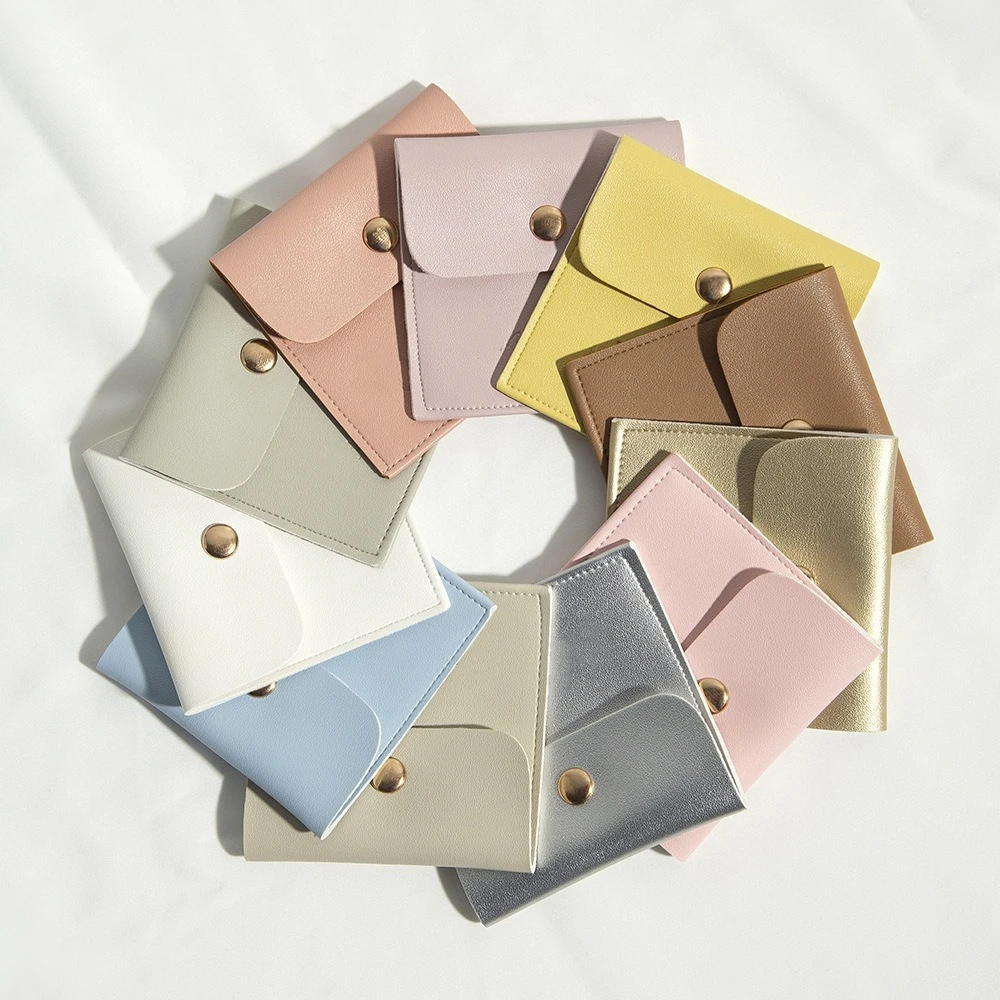 5pcs Portable PU Leather Gold Button Bag With Gold Button Dustproof Jewelry Packaging Pouch Insert Style Gift Pouch Travel