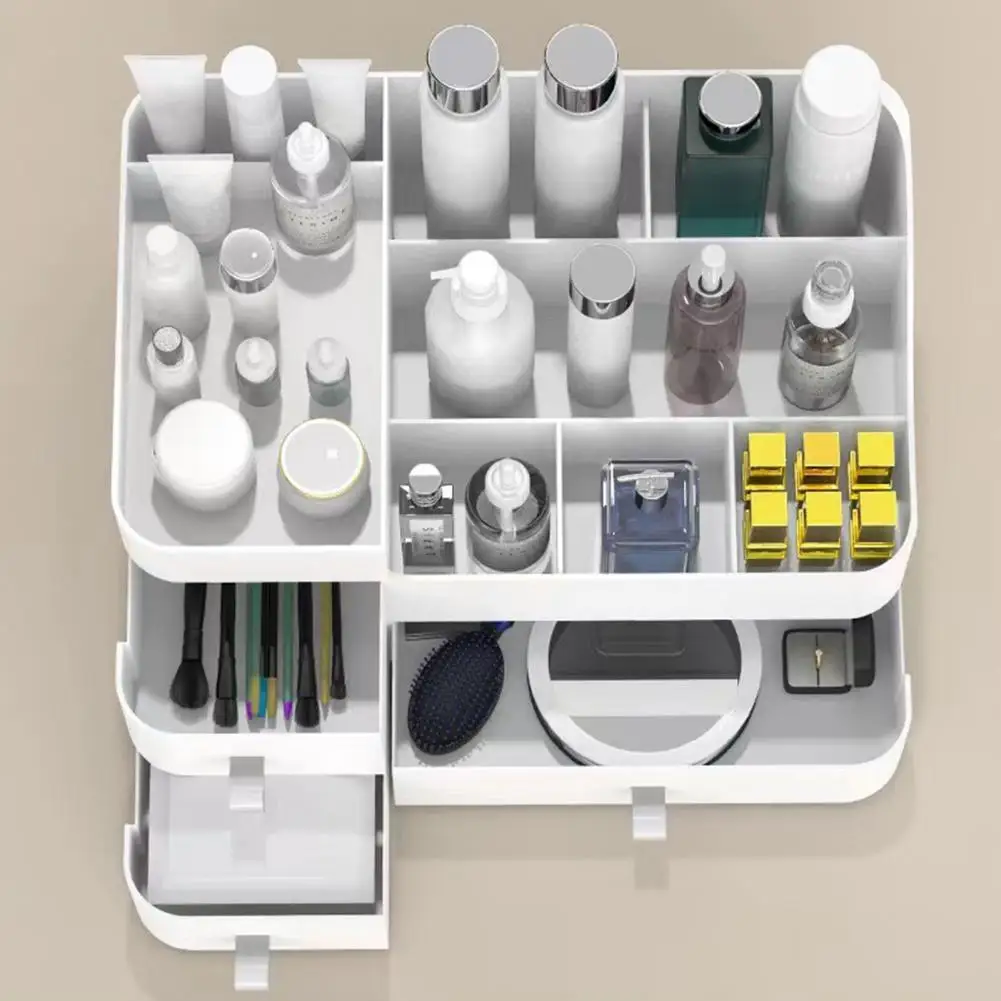 

1pc White New Drawer Makeup Storage Box Dormitory Finishing Plastic Shelf Cosmetics Skin Care Dressing Table Desktop