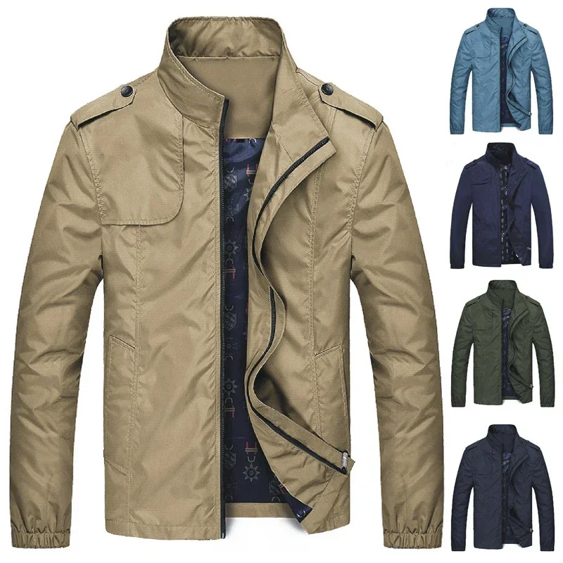 

Men's Spring Trench Coats Spring Autumn Man Waterproof Jackets Causal Men Slim Stand Collar Windbreaker Camping Jacket Clothing