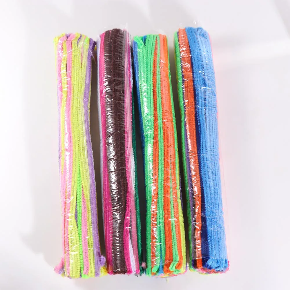 100 pçs chenille hastes bigorna fio artesanato tubo brinquedos educativos enfeites de pelúcia haste diy tiras torção barra colorida diy