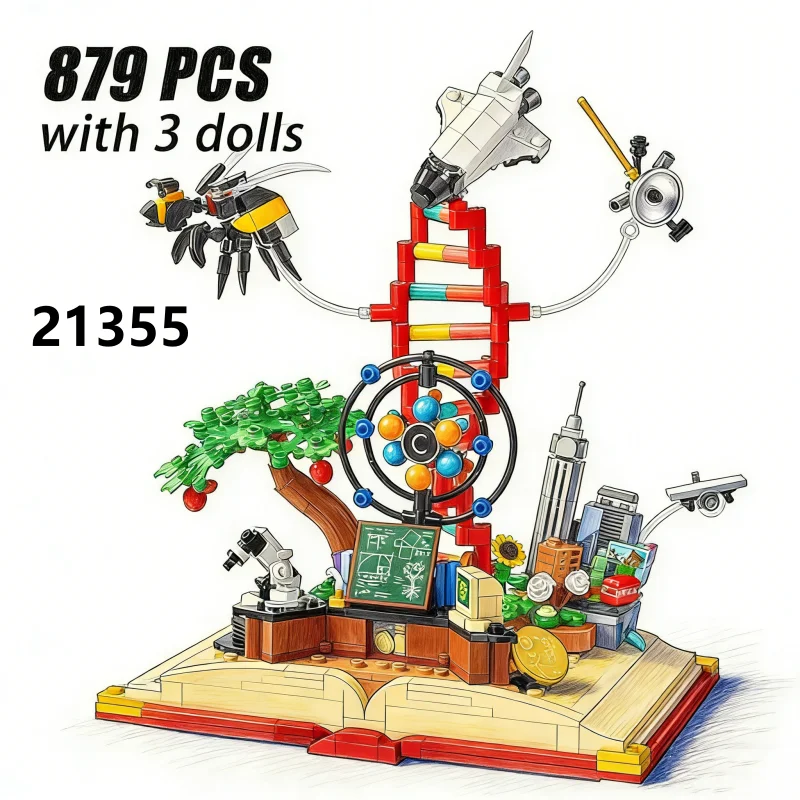 21355 Knowledge is power 879Pcs Creative Book Assemble Building Block Holiday Gift Brick Children Educational Toy