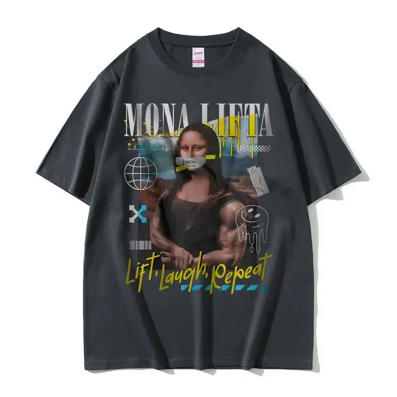 Customization Funny Mona Lifta Oversized Pump Cover Meme Graphic Tshirt Men Women Vintage Gym Fitness T-shirt Summer Male Soft