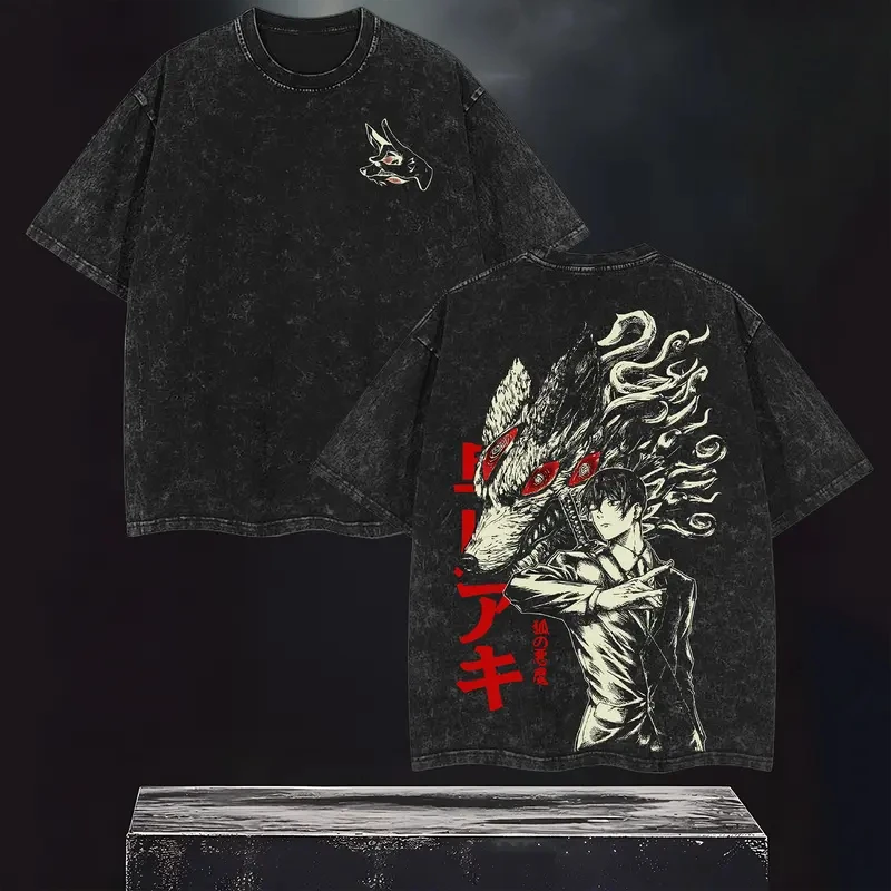 Manga Chainsaw Man Aki Hayakawa T-shirt Vintage Washed Oversized T Shirt Men Women Clothes High Quality Cotton Short Sleeve Tee