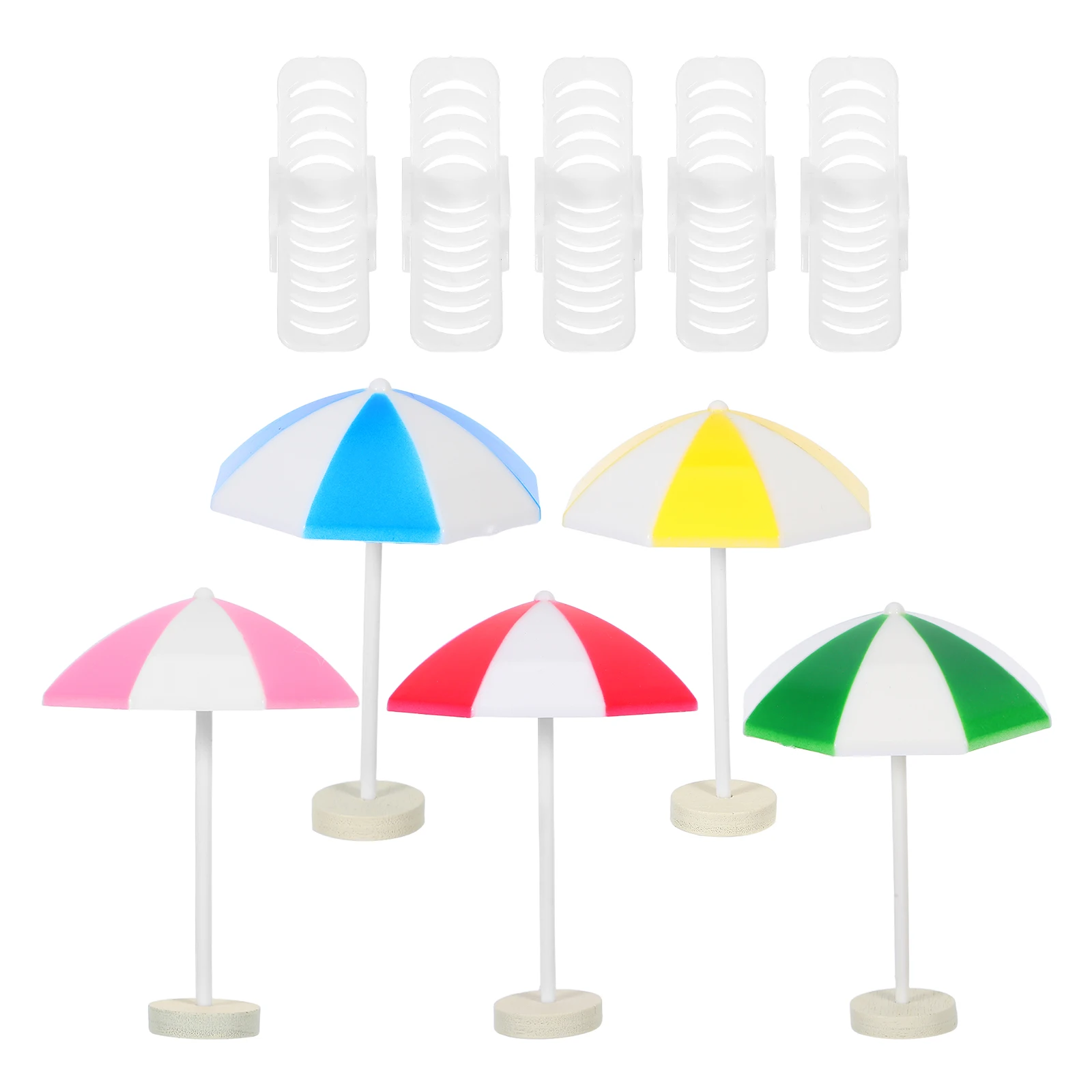 5er-Set Mini-Strandschirme, 5 Sets, Miniaturen, Basteln, Puppenhaus, Meer, kleiner Sonnenschirm, Gartenfotografie-Requisiten, Spielzeug, Möbel
