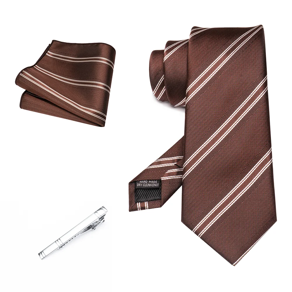 Herren Marineblau Krawatte Rot-Grün Gestreiftes Krawattenset Glänzender Clip Hochwertiges Einstecktuch für Business-Anzüge Anlässe Hochzeit Party – Detail 28