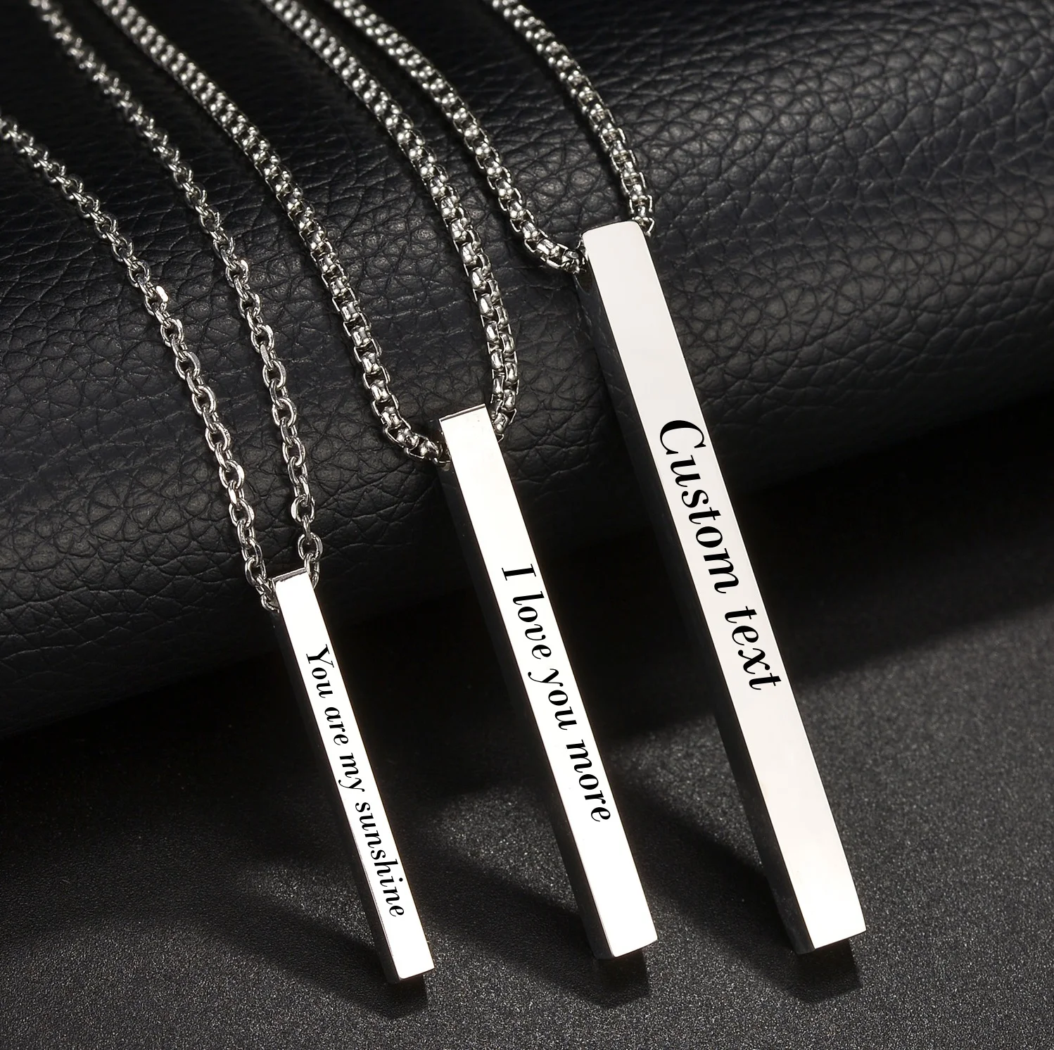 Custom Engrave Blank Wishing Bar Pendant Necklace Personalized Name Date Charm Men Women Waterproof Stainless Steel Jewelry Gift