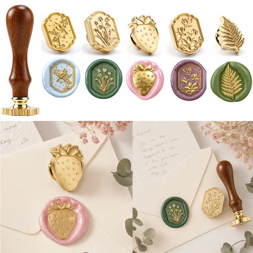 3D Embossed Branches & Birds Frame Wax Seal Stamp,Wooden Handle Brass Sealing Stamp for Invitations,Gift Packaging and DIY Craft