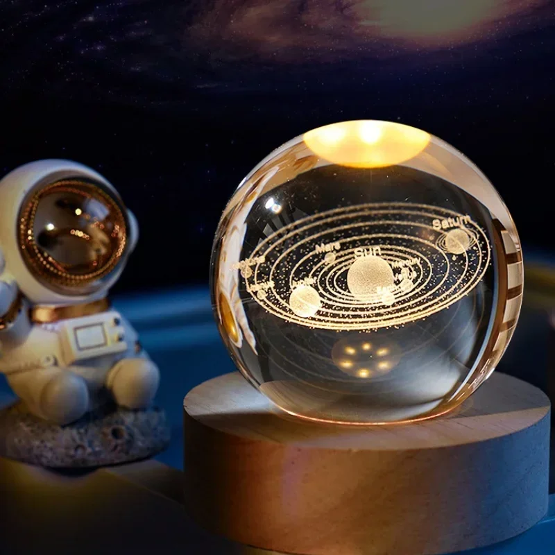 Sfere di cristallo 3D Globo di vetro Sfera terrestre Sistema solare Sfere galassie Ornamento per la casa Decorazione interna della stanza Accessori