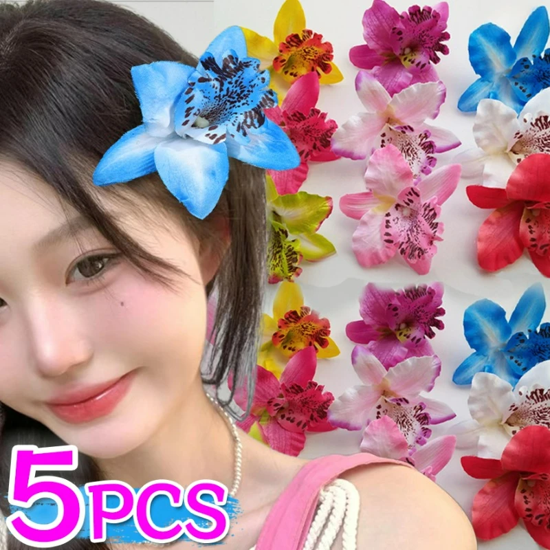 1/5Pcs Hawaii Orchid Flowers Hair Clips Bridal Colorful Headwear Tropical Beach Wedding Flower Women Holiday Hairpin Accessory