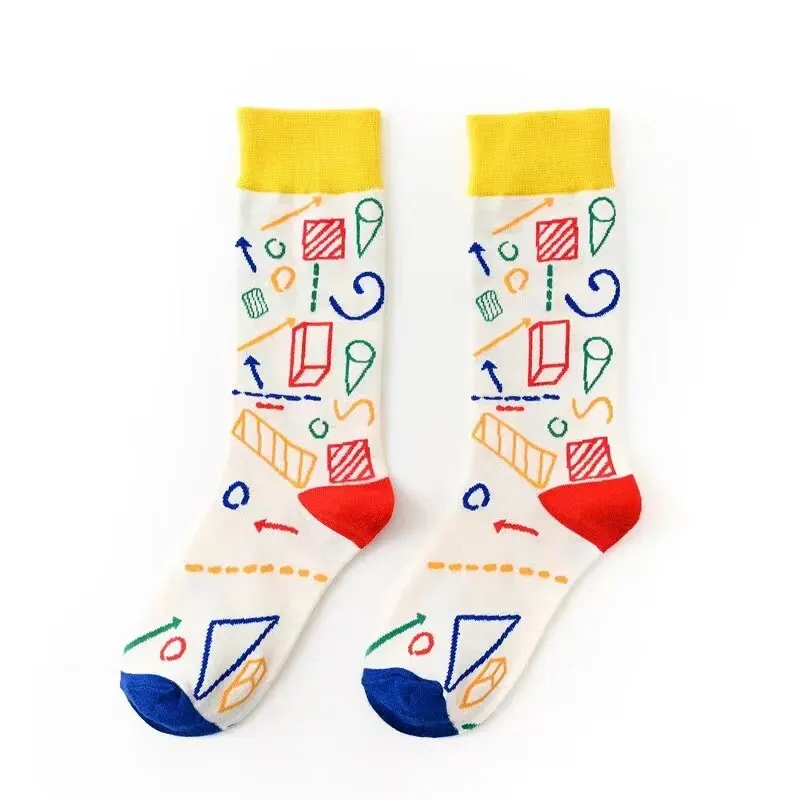 1 Pair Unisex Socks Number Math Equation Printed Geometric-pattern Fashion Street Middle Tube SockSuit In All Seasons